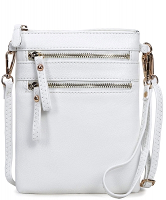 Women's Faux Leather Organizer Crossbody Bag WU002 WHITE